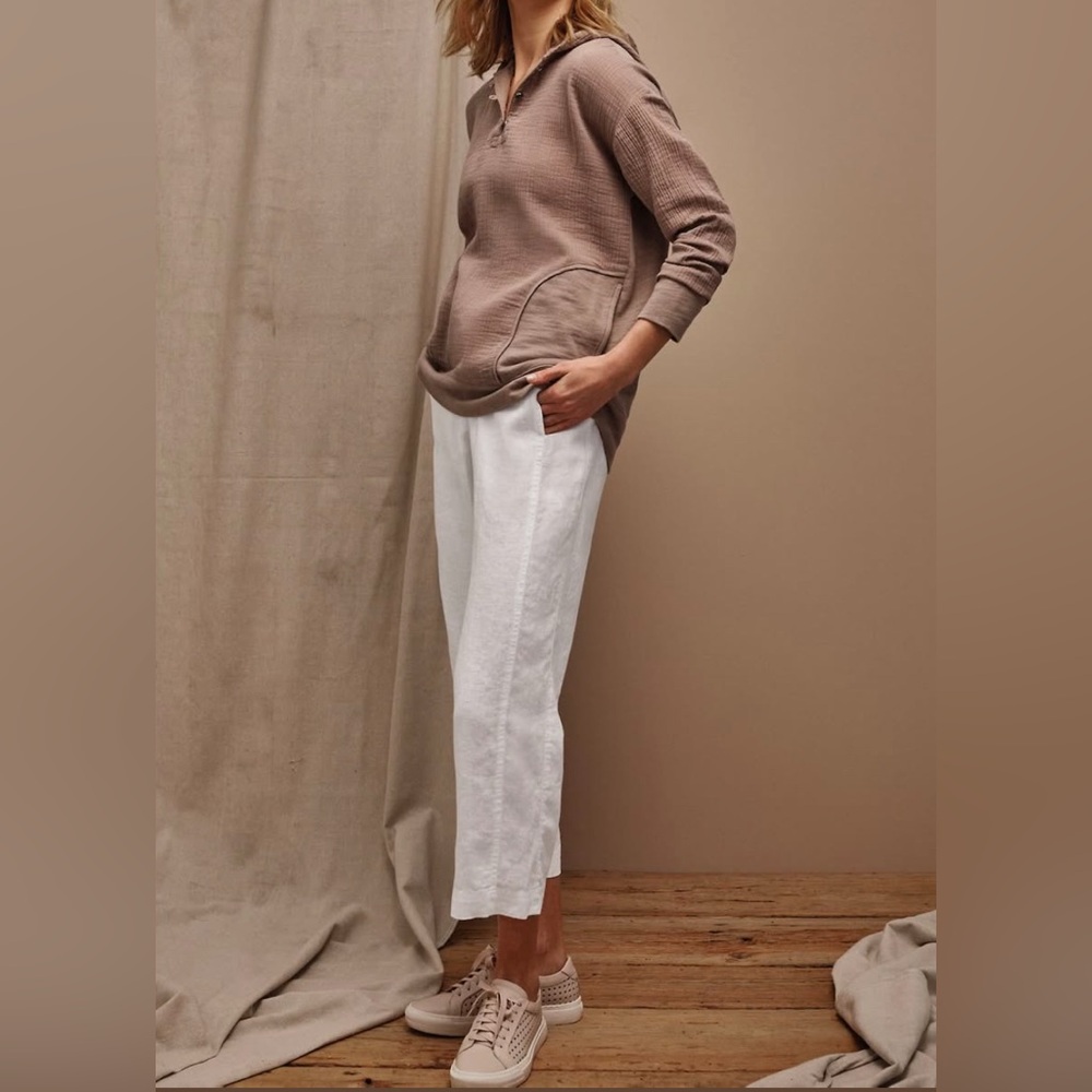 PURE JILL / J. JILL French Terry & Gauze Hoodie, Light Driftwood, Sz MP, NWT